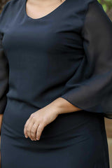 Chiffon Midi - Jurk — Zwart (Grote Maten)