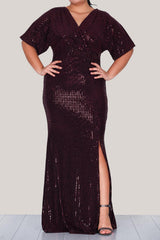 Plus - Size Pailletten Galajurk — Bordeaux