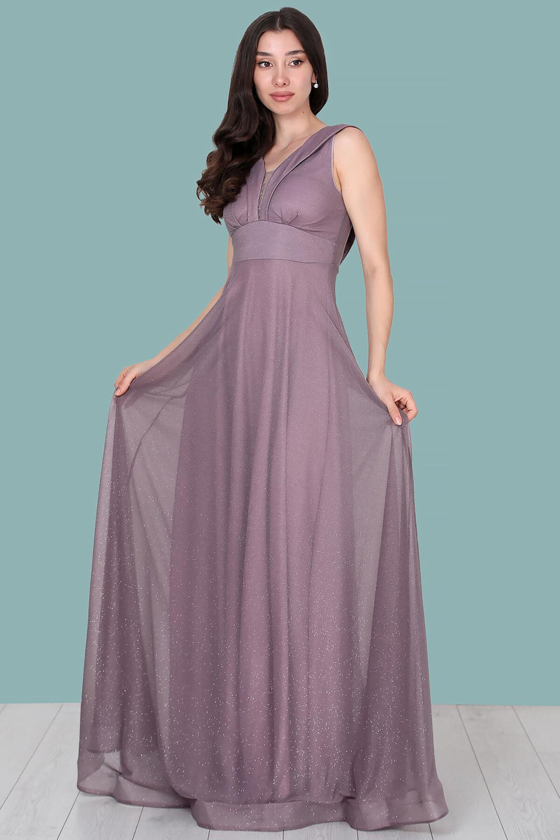 Langes Abendkleid Mit Glitzer — Dusty Rose