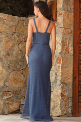Damen Ärmelloses Spitzen - Abendkleid Mit Schimmer — Indigo