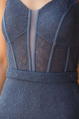 Damen Ärmelloses Spitzen - Abendkleid Mit Schimmer — Indigo