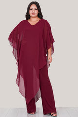 Plus - Size Chiffon Avondjumpsuit — Bordeaux