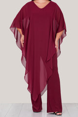 Plus - Size Chiffon Avondjumpsuit — Bordeaux