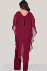 Plus - Size Chiffon Avondjumpsuit — Bordeaux