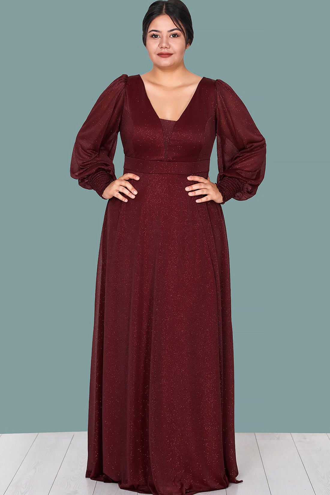 Glänzendes Langes Abendkleid – Große Größen – Burgunder