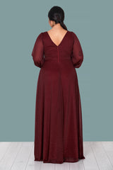 Glänzendes Langes Abendkleid – Große Größen – Burgunder