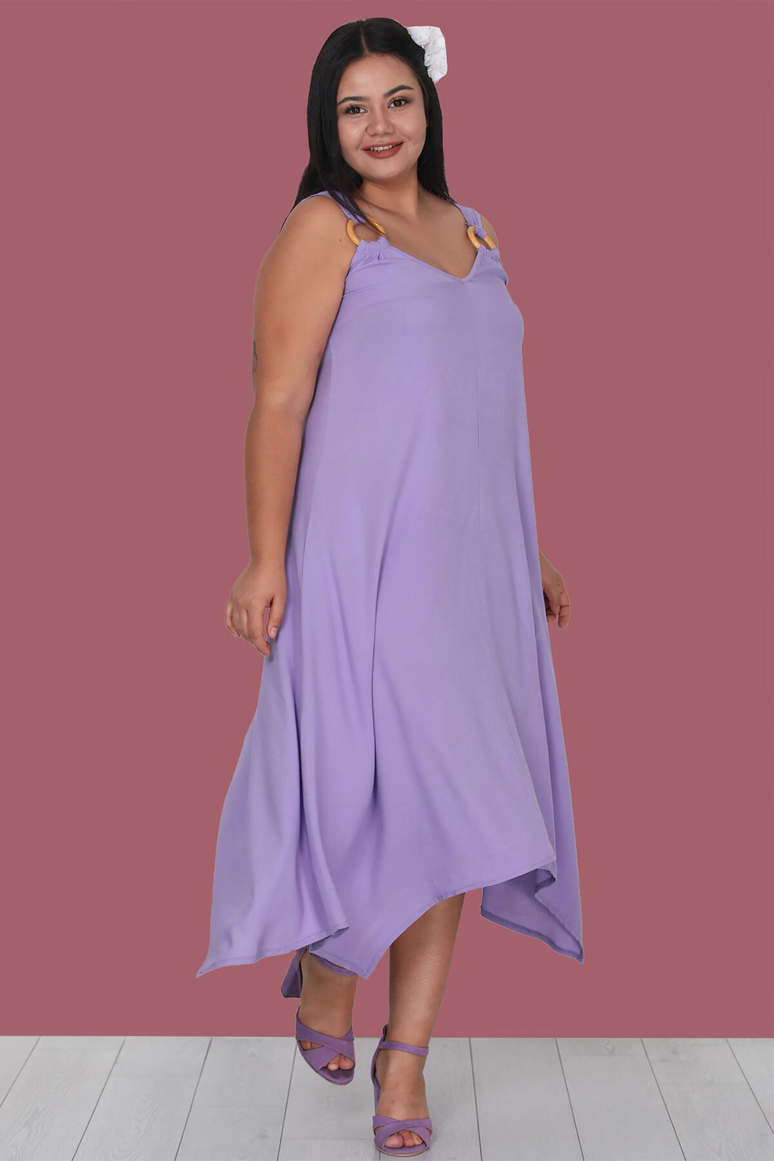 Asymmetrisches Kleid — Flieder (Große Größen)