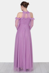 Langes Tüll - Abendkleid In Flieder