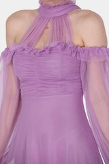 Langes Tüll - Abendkleid In Flieder