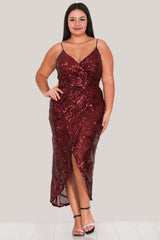 Bordeaux Pailletten - Midi - Abendkleid, Große Größen