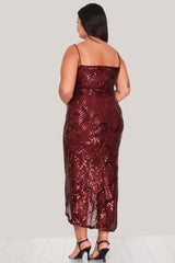 Bordeaux Pailletten - Midi - Abendkleid, Große Größen