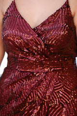 Bordeaux Pailletten - Midi - Abendkleid, Große Größen