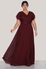 Plus - Size Burgundy Evening Dress