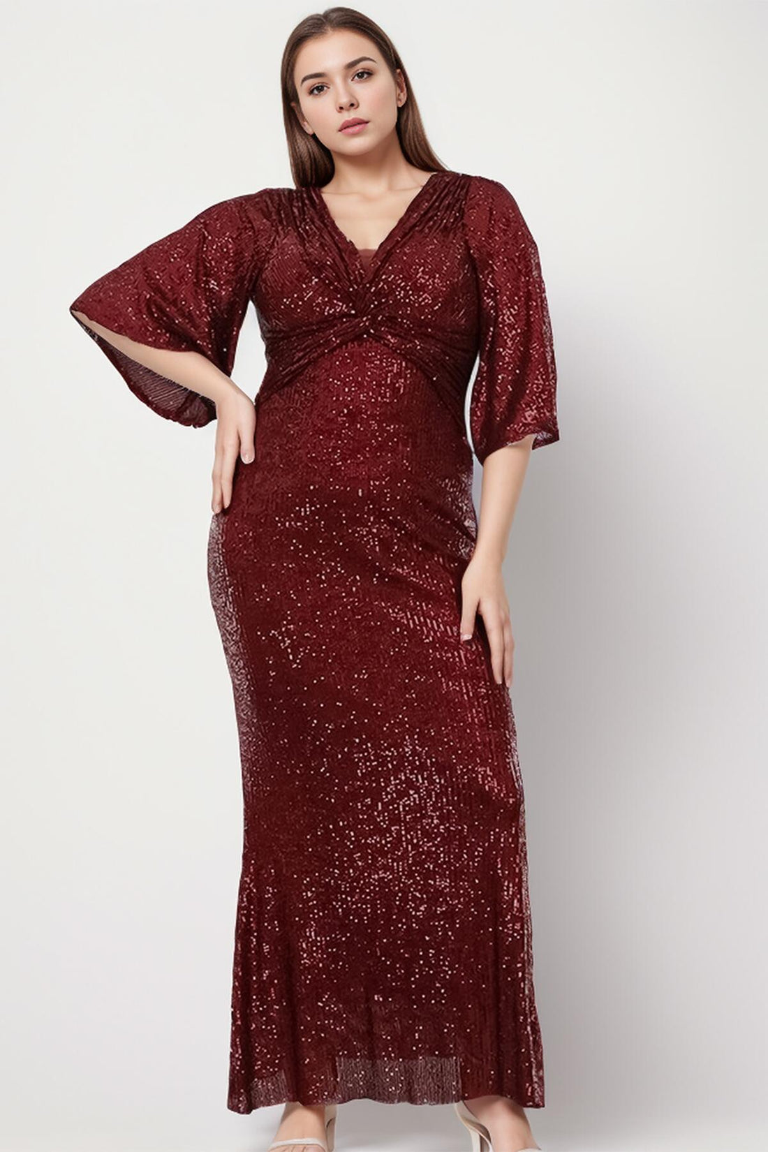 Plus‑Size Paillettenavondjurk – Bordeaux