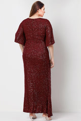 Plus‑Size Paillettenavondjurk – Bordeaux