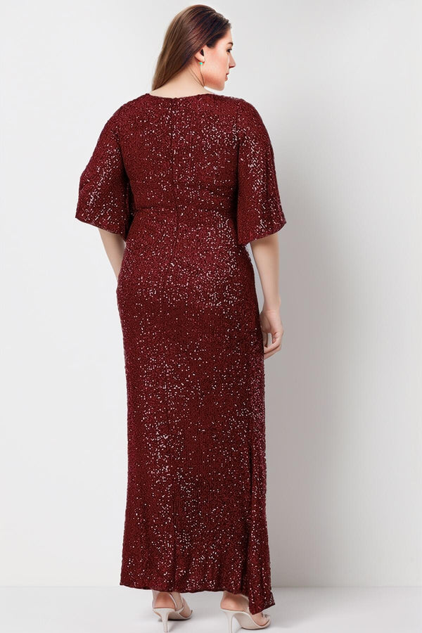 Plus‑Size Paillettenavondjurk – Bordeaux