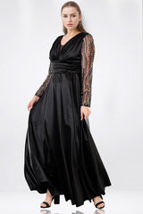 Satin - Abendkleid (Große Größen) – Schwarz