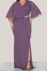 Schimmerndes Langes Abendkleid – Große Größen, Flieder
