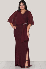 Schimmerndes Langes Abendkleid – Große Größen, Bordeaux
