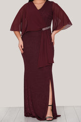 Schimmerndes Langes Abendkleid – Große Größen, Bordeaux
