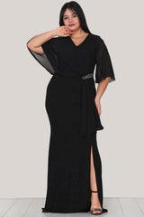 Langes Glitzer - Abendkleid – Große Größe – Schwarz