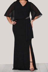 Langes Glitzer - Abendkleid – Große Größe – Schwarz