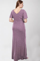 Plus - Size V - Hals Maxi - Jurk Met Glitter — Lila