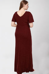 Plus - Size V - Hals Maxi - Jurk Met Glitter — Bordeaux