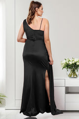 Große Größen Satin - Maxikleid - Schwarz