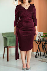 Plusmaat Wikkeljurk Met Glitter — Bordeaux