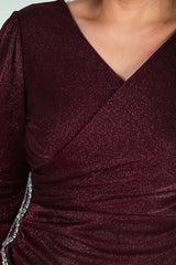 Plusmaat Wikkeljurk Met Glitter — Bordeaux
