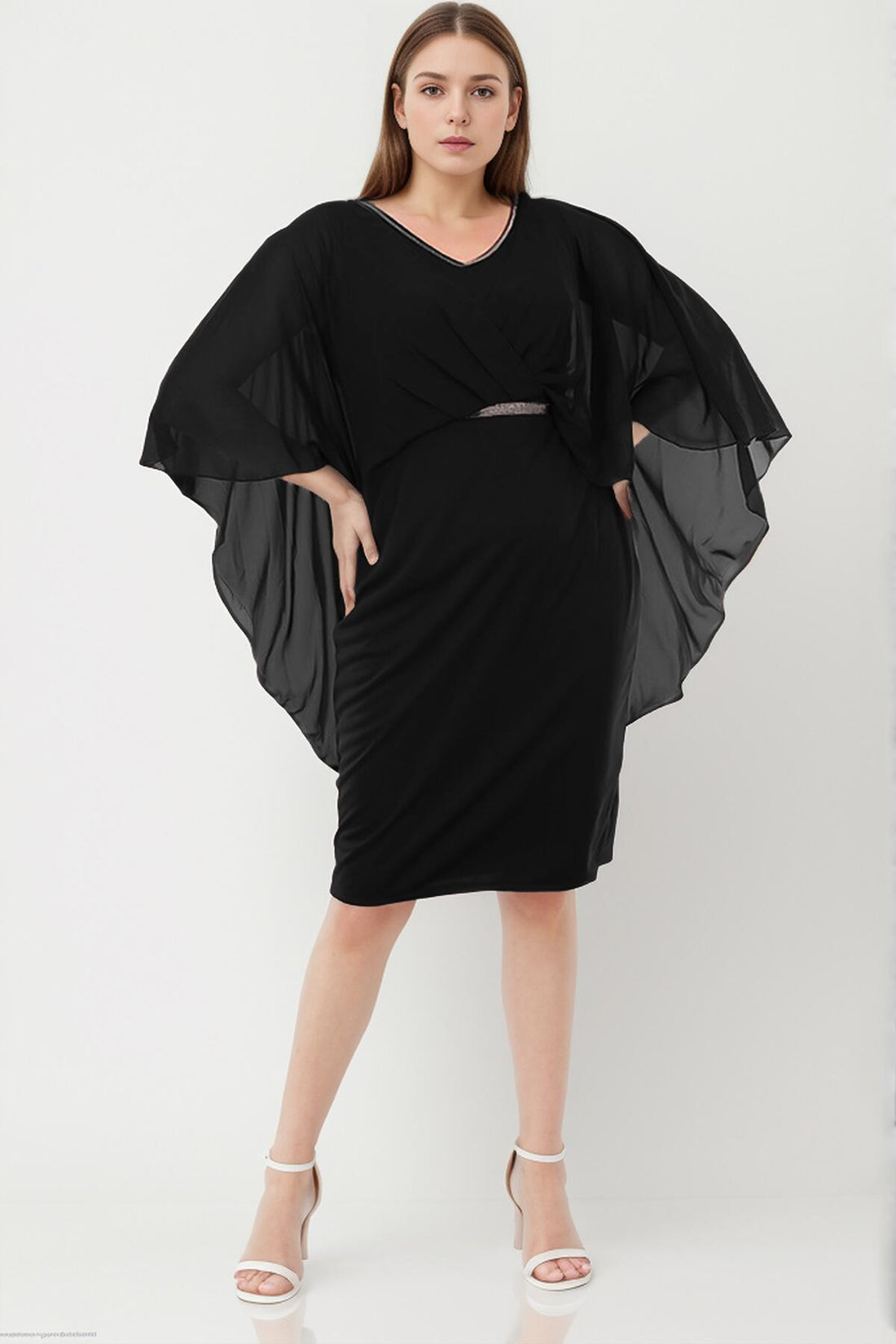Chiffon Avondjurk – Grote Maat, Zwart