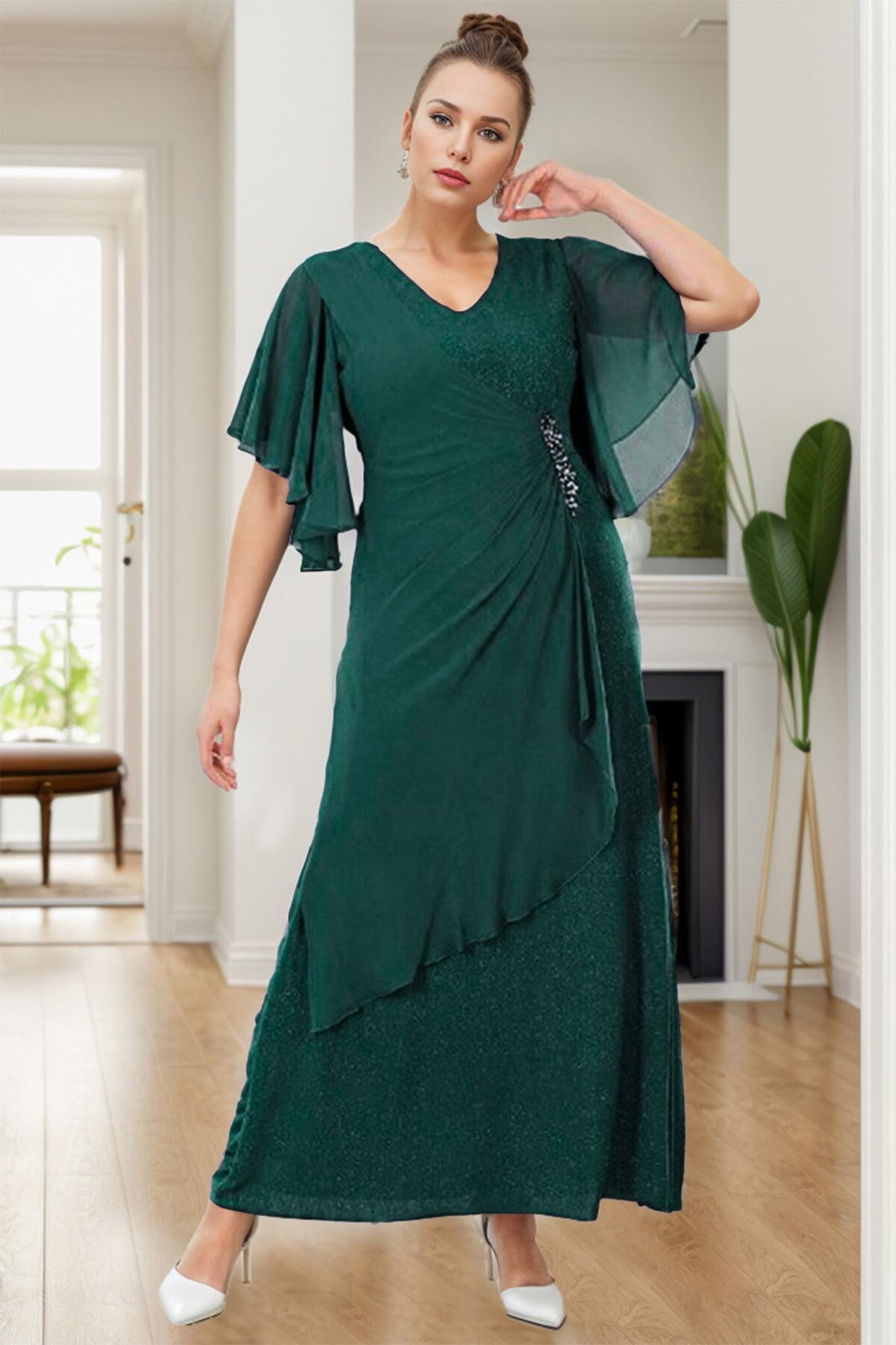 Plus - Size Glinsterende Avondjurk — Smaragd