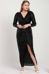 Plus Size Lange Pailletten Galajurk — Zwart