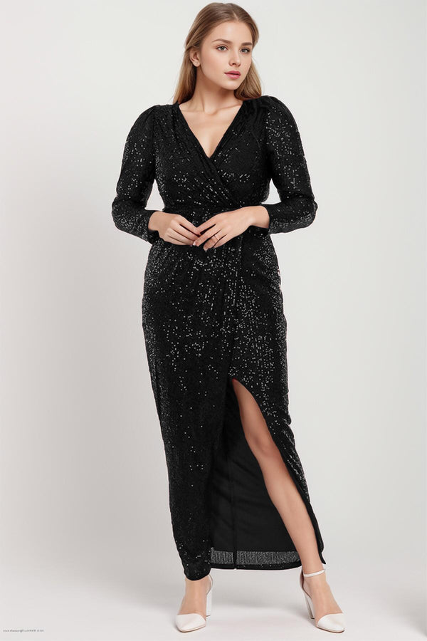 Plus Size Lange Pailletten Galajurk — Zwart