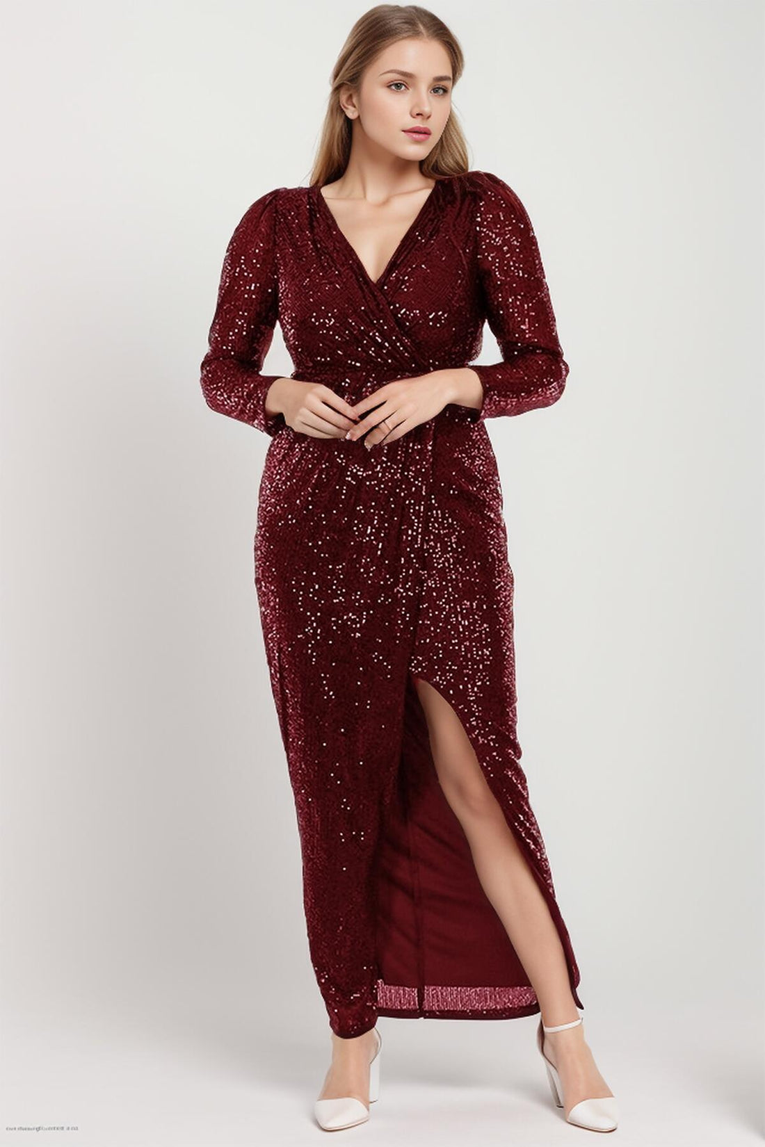 Plus Size Lange Pailletten Galajurk — Bordeaux