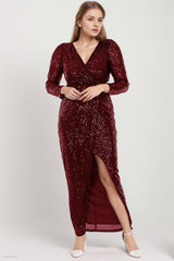 Plus Size Lange Pailletten Galajurk — Bordeaux