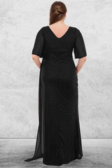 Langes Abendkleid In Großen Größen Mit Schimmer — Schwarz