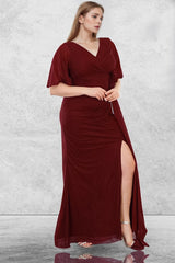 Glitzerndes Langes Abendkleid – Bordeaux (Große Größen)