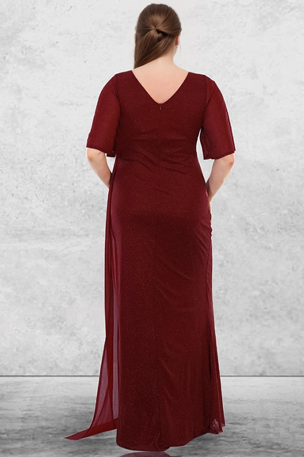 Plus - Size Lange Glinsterende Avondjurk — Bordeaux