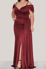 Plus - Size Satijnen Jurk Met Bandjes — Bordeaux