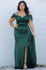 Plus - Size Satijnen Jurk Met Bandjes — Smaragd