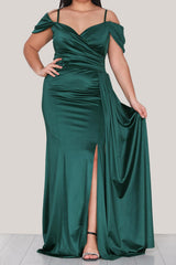 Plus - Size Satijnen Jurk Met Bandjes — Smaragd