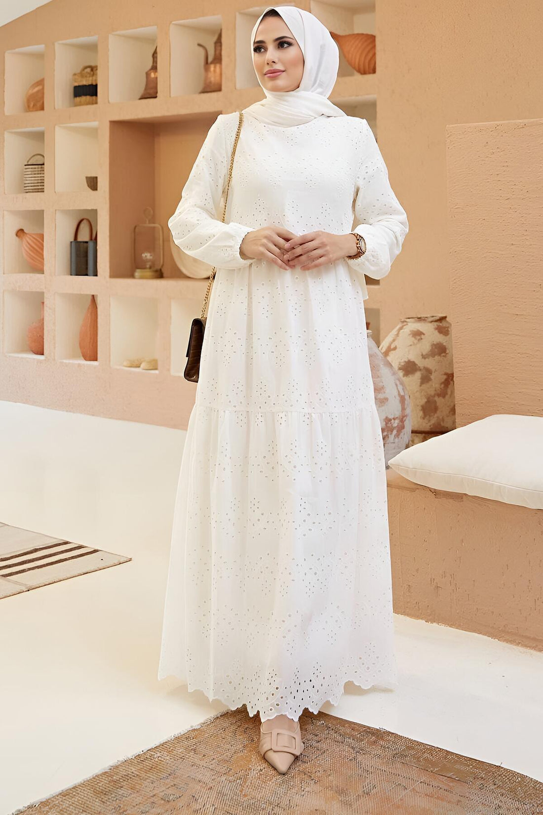 Maxikleid Mit Guipure In Ecru