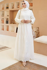 Maxikleid Mit Guipure In Ecru