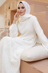 Maxikleid Mit Guipure In Ecru