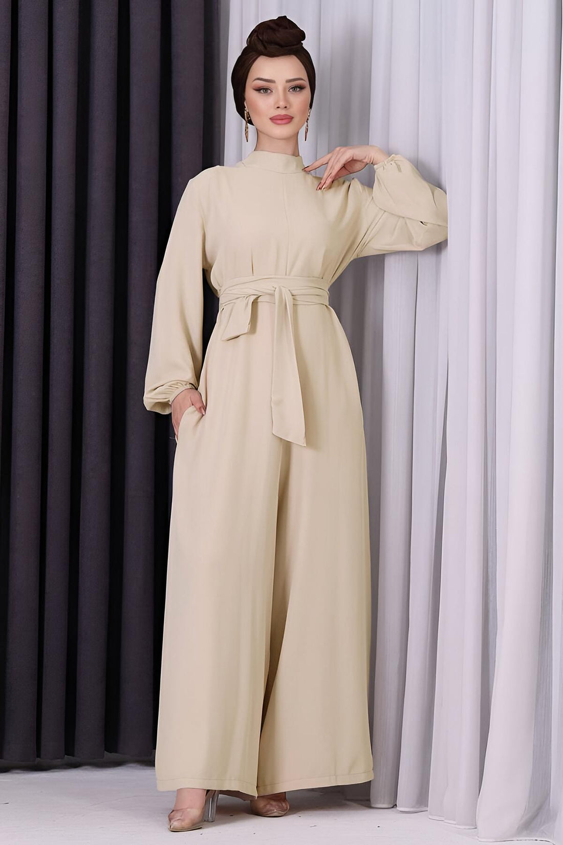 Jumpsuit Met Halve Col In Stone