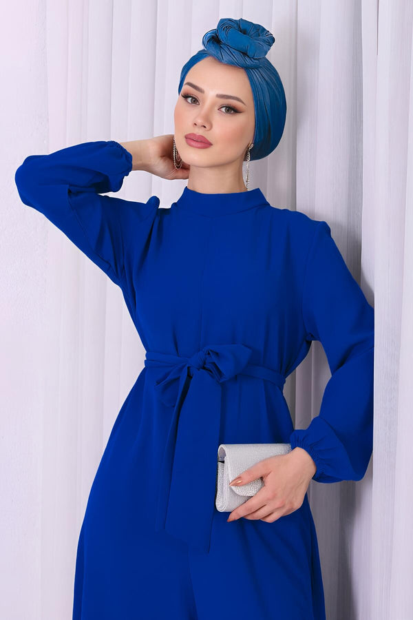 Jumpsuit Met Halve Col In Koningsblauw