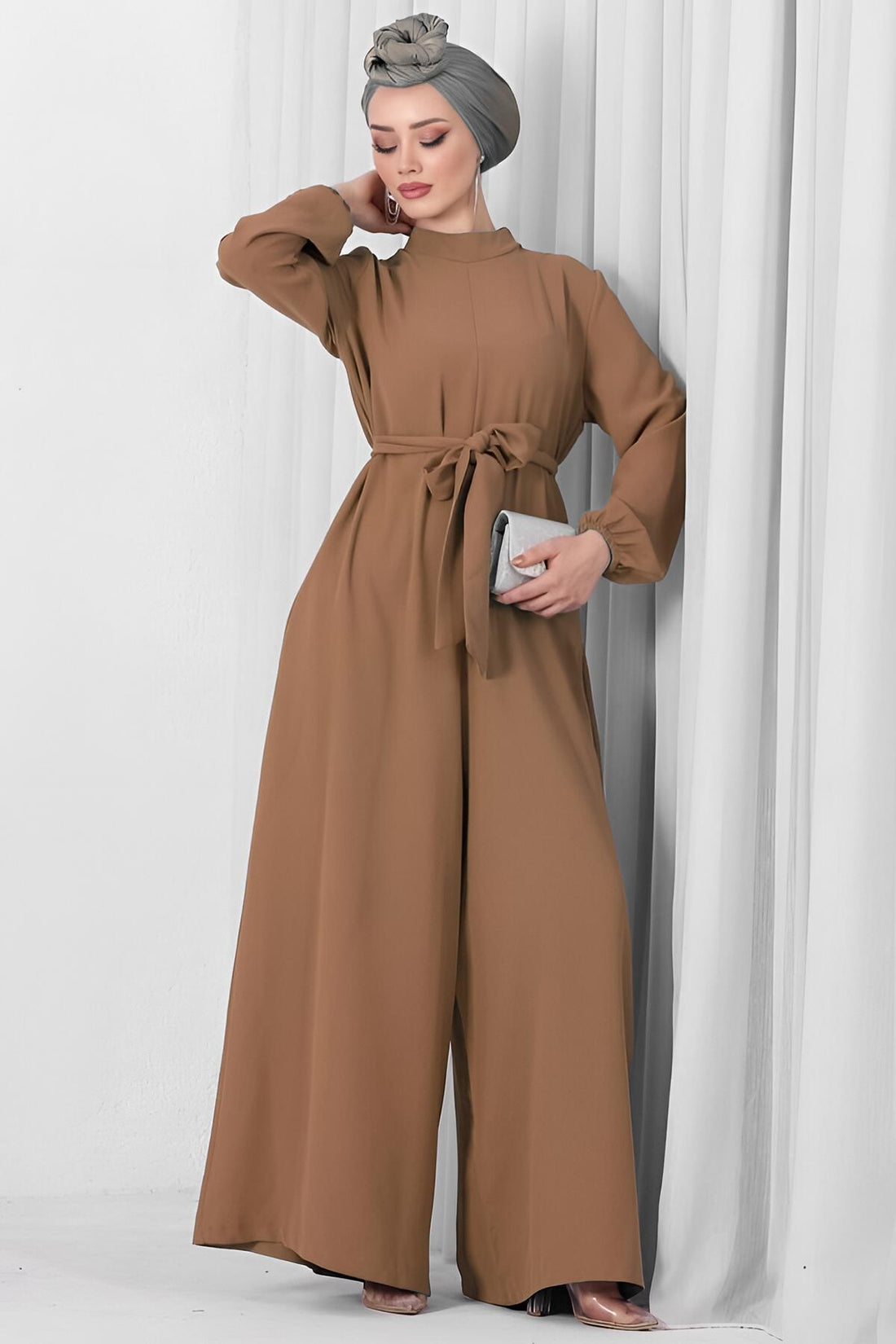 Jumpsuit Met Halve Col In Bruin