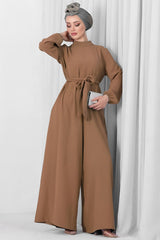 Jumpsuit Met Halve Col In Bruin